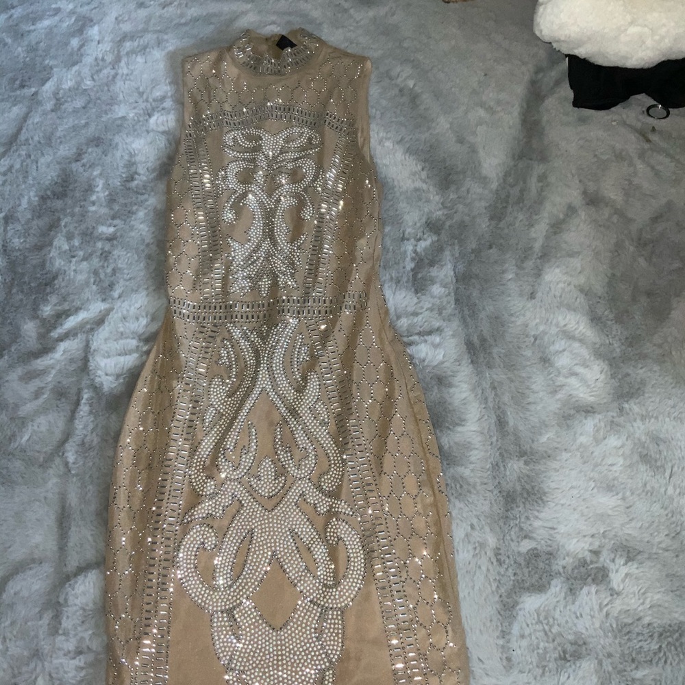 Windsor tan and silver sparkle tight dress
